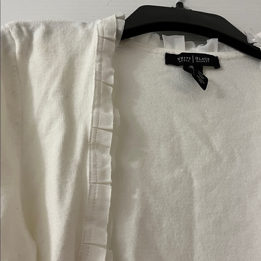 White House Black Market Ivory Ruffled bolero cardigan - Picture 2 of 5